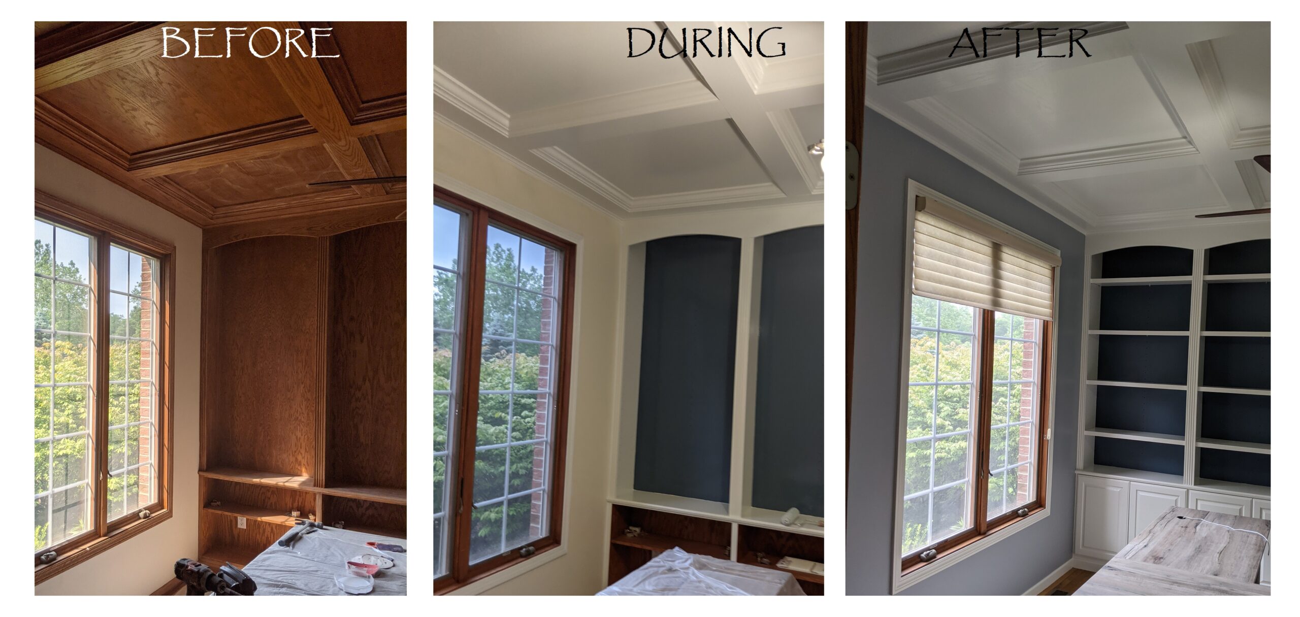 Wood Coffered Ceiling Painted White
